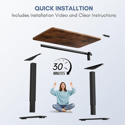 Furmax Electric Height Adjustable Standing Desk Large 40 x 24 Inches Sit Stand up Desk Home Office Computer Desk Memory Preset with T-Shaped Metal Bracke, Brown