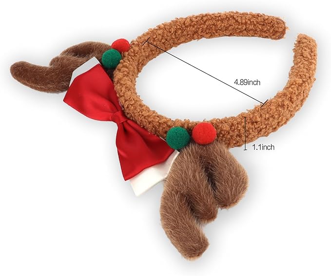 Christmas Antlers Headband Cute Brown Reindeer Ears Antlers Red Bow Headband for Women Girls Christmas Holiday Hair Accessories for Xmas Party Supplies Halloween Cosplay