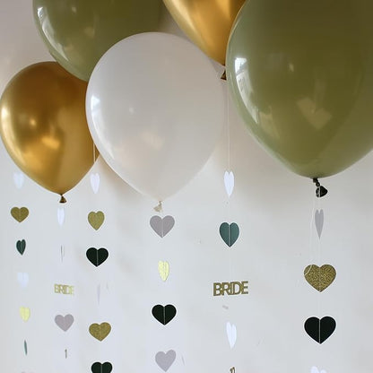 Sage Green Bride to Be Decorations Gold/Green/White Heart Bride to Be Garland with Balloons for Bridal Shower Bachelorette Party