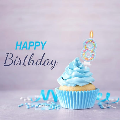 Birthday Candles - Number 8 Candle, Colorful Macaron Candles for Boys/Girls, Blue Cake Decorations, Blue Birthday Decorations, Theme Party Supplies