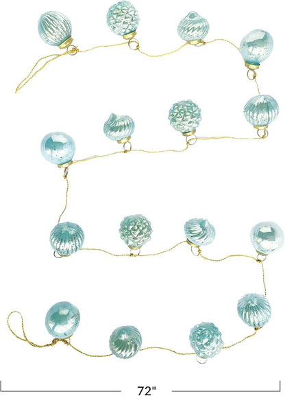 Creative Co-Op Embossed Mercury Glass Ornament Garland with Gold Cord, Mint Color