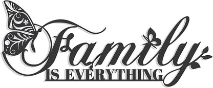 Family Signs Metal Wall Decor, Oppro Family Is Everything Word Sign with Butterfly for Home Decor, Black Art Plaque Letters for Living Room Dining Room Bedroom Housewarming Mother's Day Father's Day Christmas , 17”x6.3”