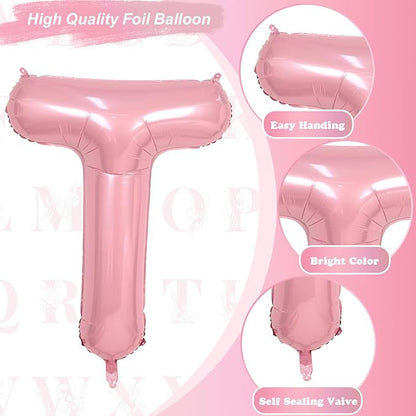 Custom Balloon Letter T - Large Mylar Helium Alphabet T - Pastel Pink Decor, 40" Inflatable Light Pink Letter T Foil Balloons for Girls Birthday Party Decoration Supplies