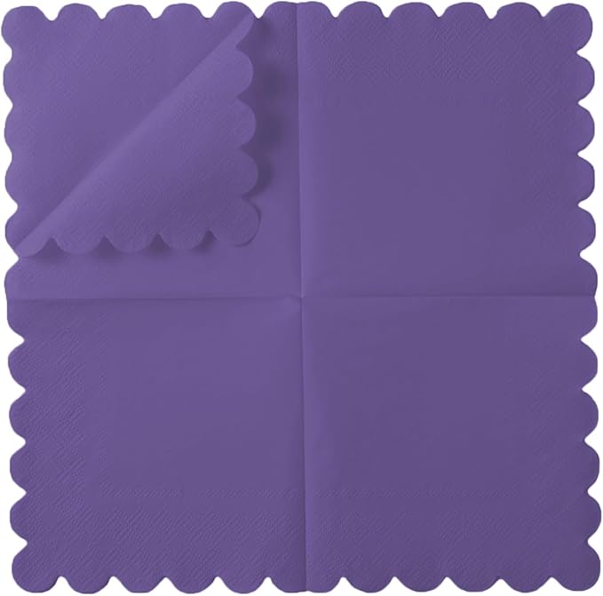 200 Pack Cocktail Napkin 2-Ply Scalloped Edged Dessert Napkins Folded 5 x 5 Inches Disposable Napkins for Dinner Wedding Birthday Party Bridal Anniversary Reception Event (Dark Purple)