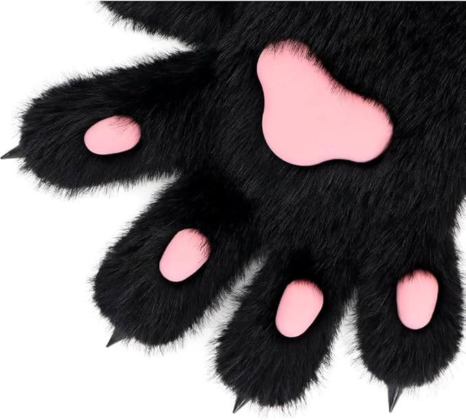 Faux fur wolf paw gloves with non-slip cat pad three-piece set, suitable for cosplay, Christmas, and Halloween party costumes
