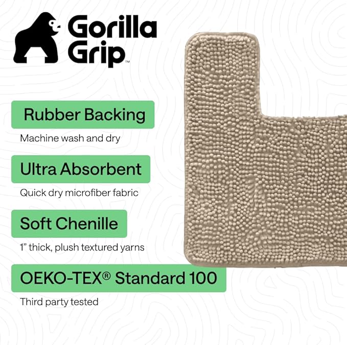 GORILLA GRIP Bathroom Rug Sets, Soft Chenille 2 Piece Area Rugs Set, Toilet Base Mat and 30x20 Carpet, Absorbent Microfiber Washable Mats Dry Quickly, Home Décor and Bath Room Accessories, Gray Beige