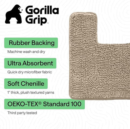 GORILLA GRIP Bathroom Rug Sets, Soft Chenille 2 Piece Area Rugs Set, Toilet Base Mat and 30x20 Carpet, Absorbent Microfiber Washable Mats Dry Quickly, Home Décor and Bath Room Accessories, Gray Beige