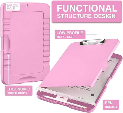 Sooez Clipboard with Storage, Clip Board 8.5 x 11 with Pen Holder, Plastic Organization Case Box for Letter Legal A4 Size Paper, Low Profile Clip, Nurses Teachers Must Haves, School & Office Supplies