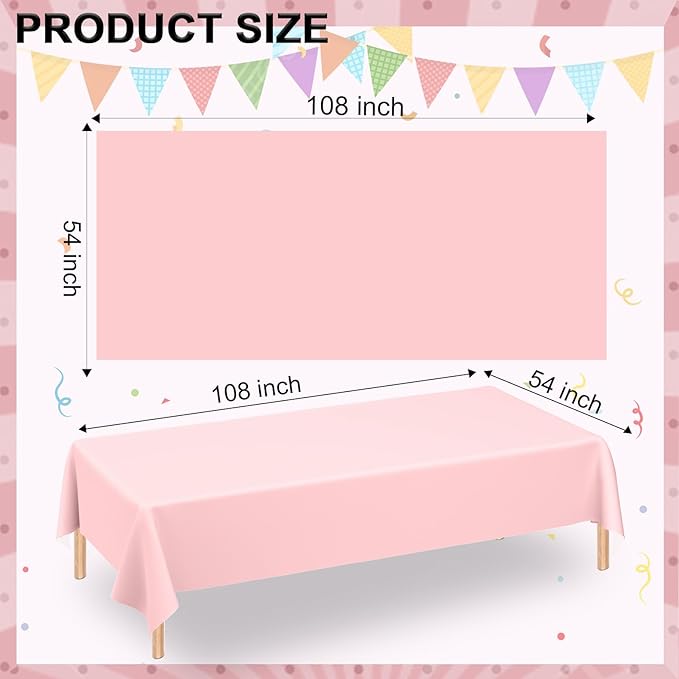 WNINK Plastic Rectangular 54x108'' Tablecloth, 4 Pack, Light Pink, Disposable, Pastel, for Parties, Holiday, Oilproof, All-Season