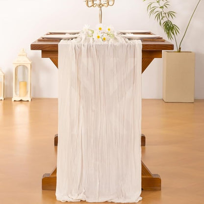 Socomi 6pcs Ivory White Cheesecloth Table Runner Fall Thanksgiving Boho Rustic Gauze 120 inch 10FT Cheese Cloth Runner for Wedding Party Baby Shower Birthday Home Decor Holiday Decorations