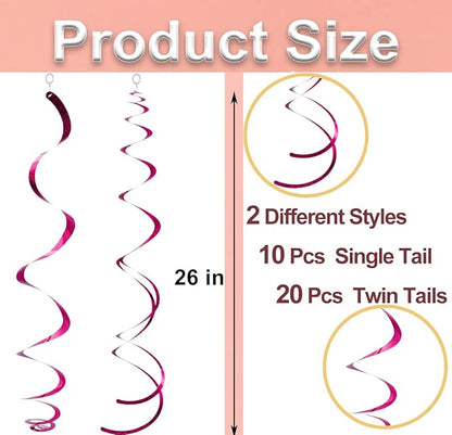 30 pcs Hot Pink Hanging Swirls Decorations Swirl Party Decorations Plastic Party Streamer for Ceiling, 26"