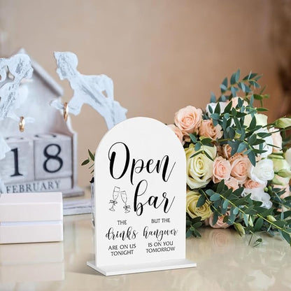 Open Bar Sign Wedding Signage Bar Sign for Wedding Engagement Bridal Shower Ceremony Reception Event Birthday Party Clear Table Acrylic Decor