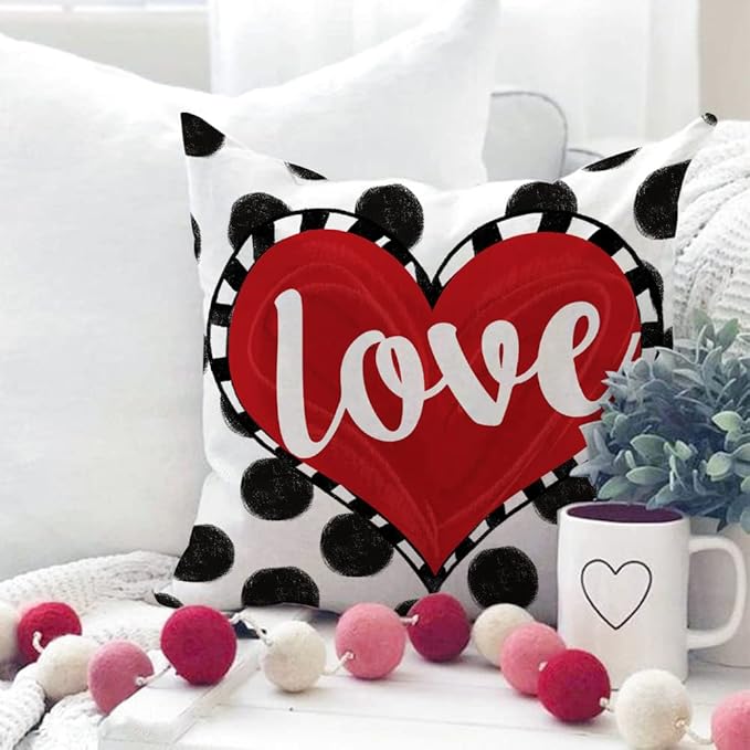 GEEORY Buffalo Plaid Valentines Pillow Covers 16x16 Set of 4 Polka dot Stripes Love Heart Truck Valentine Pillows Decorative Throw Pillows Valentines Day Decor for Sofa Couch Home Decorations G175-16