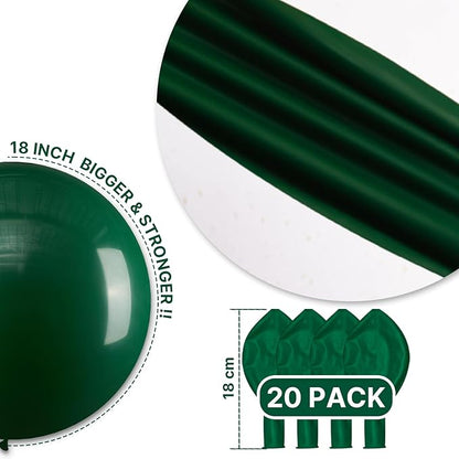 PartyWoo Dark Green Balloons 20pcs 18 Inch Emerald Hunter Forest Green Balloons for Wedding Boy Baby Shower Birthday Christmas Graduation Dinosaur Jungle Golf Theme Party Decorations Green-Y56