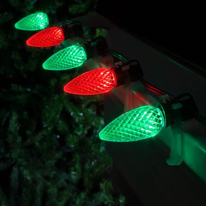 Wintergreen Lighting 50 C9 OptiCore LED Commercial Outdoor Christmas Lights – Heavy Duty Christmas String Lights; Green Wire (50 ft, Red/Green)
