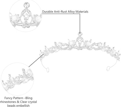 Crystal Tiaras & Crowns for Women, Bride Royal Queen Headband Princess Headpieces for Birthday Cake Crown & Prom Pageant Party