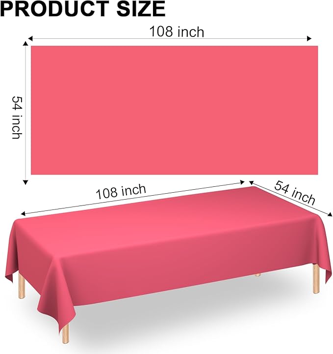 WNINK 4 Pack Red Tablecloths 54" x 108" Disposable Rectangular Plastic Table Covers for Baby Showers, Weddings, Birthdays, Parties
