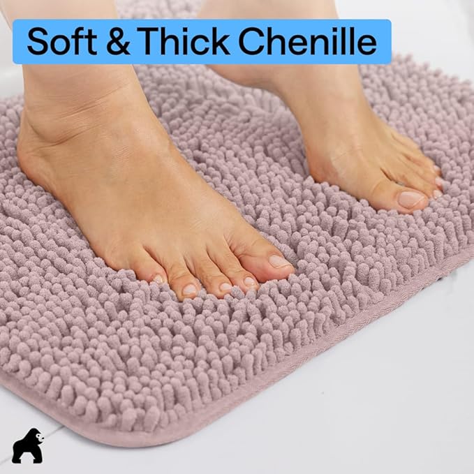 GORILLA GRIP Bath Rug Mat 30x20, Thick Soft Absorbent Chenille, Quick Dry Microfiber Mats, Rubber Backing Washable Shower Floor Rugs, US Designed Bathroom Bathmat Home Decor Accessories, Dusty Rose