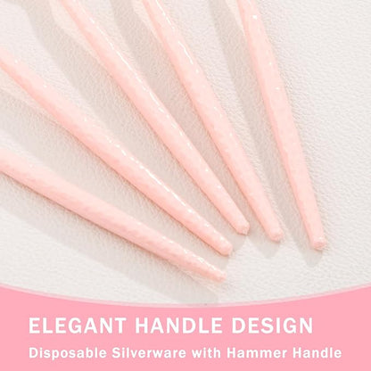 Supernal 360Pcs Pink Plastic Silverware,Heavy Duty Disposable Silverware,Hammered Disposable Cutlery,Pink Utensils Set Include 120 Knives,120 Forks and 120 Spoons Suitable for Wedding,Party&Birthday