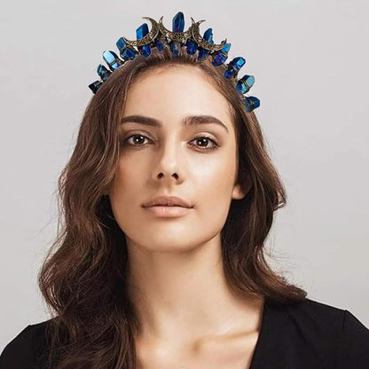 Raw Crystal Tiara Headbands Natural Rhinestone Crown Fairy Goddess Hair Accessories for Women Girls (royal3moon)