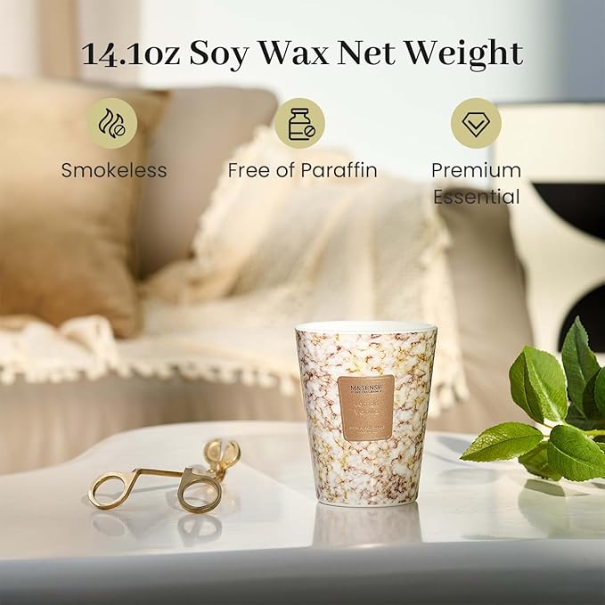 M&SENSE Lemon Vanilla Scented Candles for Home, 3 Wick Highly Scented Jar Candle, 14.1 Oz 80H Long Lasting Burning Christmas Candle for Women, Aromatherapy Candles for Holiday Christmas Gift