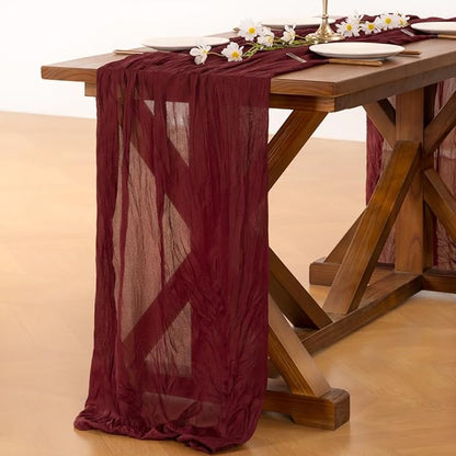Socomi Burgundy Red Christmas Table Runner 10pcs Cheesecloth Boho Rustic Gauze 120 inch 10FT Cheese Cloth Runner for Wedding Party Baby Shower Birthday Home Decor Holiday Decorations