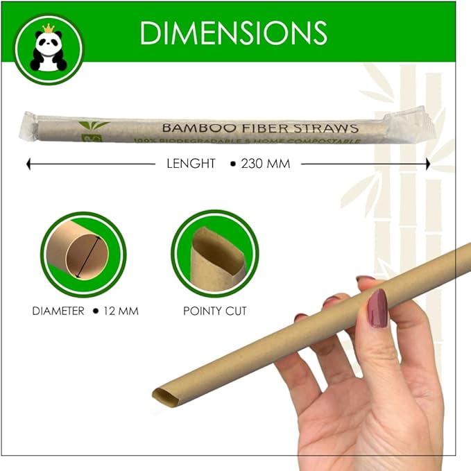 Pandaboard™ Compostable Bamboo Boba/Milkshake/Smoothie Straws - Wrapped - bag of 80