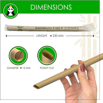 Pandaboard™ Compostable Bamboo Boba/Milkshake/Smoothie Straws - Wrapped - bag of 80