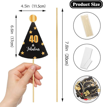 LINGTEER Happy 40th Birthday Party Photo Booth Props,Cheers to 40th Birthday Forty Years Old Bday Party Centerpieces Props Decorations Sign.