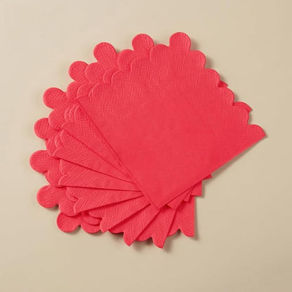 200 Pack Cocktail Napkin 2-Ply Scalloped Edged Dessert Napkins Folded 5 x 5 Inches Disposable Napkins for Dinner Wedding Birthday Party Bridal Anniversary Reception Event (Red)