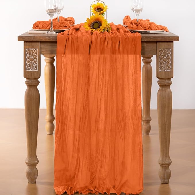 Orange Cheesecloth Table Runner 6 Pack Christmas Table Runners Boho Gauze 120 Inches Cheese Cloth Table Decor for Xmas Holiday Season Parties Weddings Bridal Baby Shower Party Decor