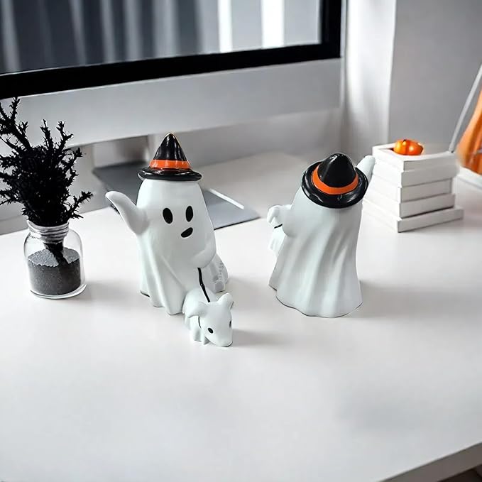 Halloween Ghost Figurine - Spooky Resin Statue, Cute Finger Ornaments, Perfect for Indoor & Porch Halloween Decor (E)