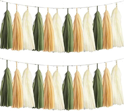 We Moment Sage Green Cream Khaki Tissue Tassel Garland for Neutral Baby Shower Nursery Classroom Decorations，DIY Kits,15PCS