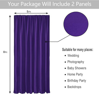 Hiasan Purple Backdrop Curtains for Parties, Polyester Photography Backdrop Drapes for Family Gatherings, Wedding Decorations, 5ftx8ft, Set of 2 Panels