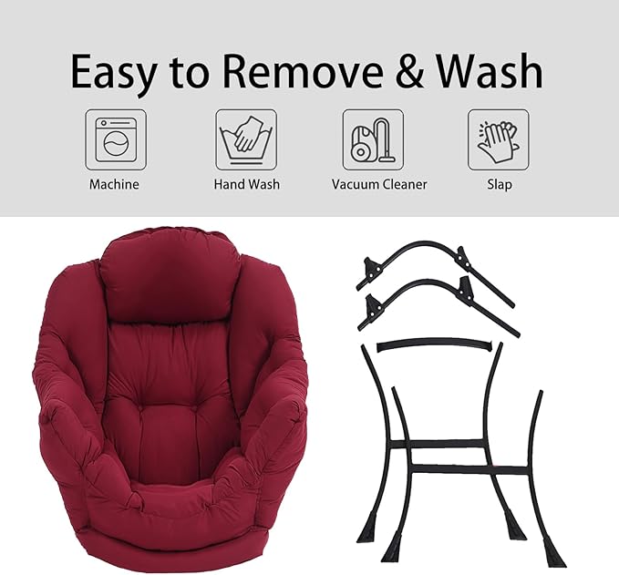 LITA Lazy Chair with Ottoman, Modern Accent Leisure Upholstered Sofa Chairs, Contemporary Lounge Reading Chairs with Armrests and a Side Pocket for Living Room, Bedroom & Small Space, Burgundy