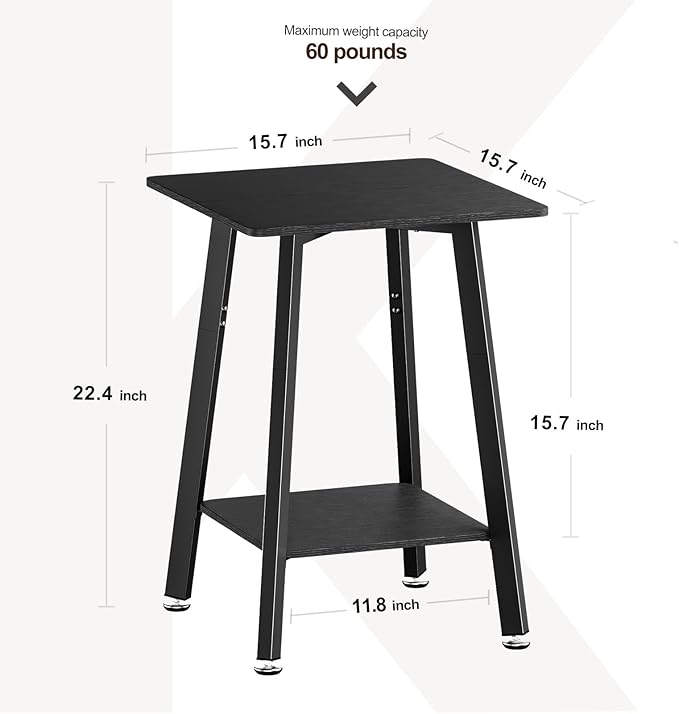 King Oasis 2-Tier End Table, Wooden Side Table with Storage Shelf, Sturdy Couch Sofa Side Table for Living Room Bedroom,Black