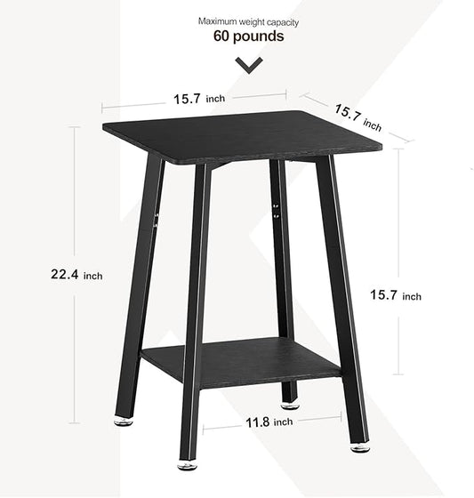 King Oasis 2-Tier End Table, Wooden Side Table with Storage Shelf, Sturdy Couch Sofa Side Table for Living Room Bedroom,Black