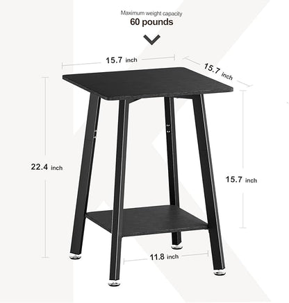 King Oasis Set of 2 2-Tier End Tables, Wooden Side Tables with Storage Shelves, Sturdy Couch Sofa Side Tables for Living Room Bedroom,Black