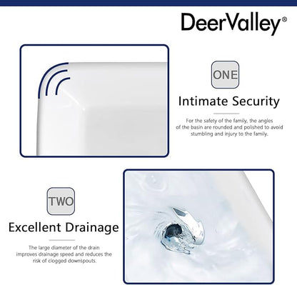 DeerValley Ally 19x15 Inch Rectangular Vessel Sink, White Ceramic Above Counter Bathroom Basin, DV-1V031