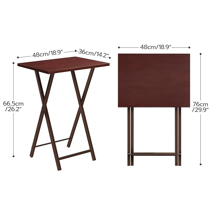 HOOBRO Folding TV Tray Tables, Set of 2 Side Table for Small Space, Industrial Snack Tables for Eating at Couch, Stable Metal Frame, Easy Assembly, Space Saving, Brown BR25BZ01