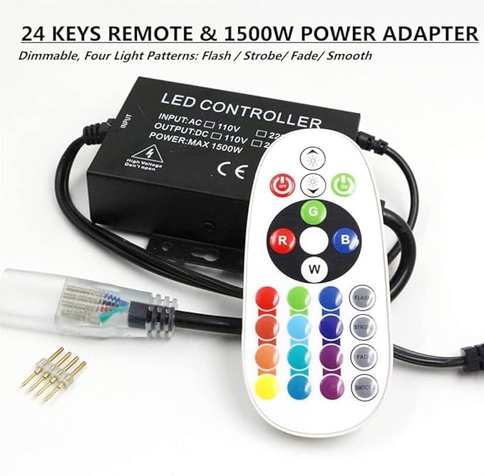 5050 RGB LED Strip Lights AC 110V Home Decoration Multi-Colors/Dimmable/Multi-Modes/Waterproof/Flexible LED Rope Light with Remote (164ft/50m)