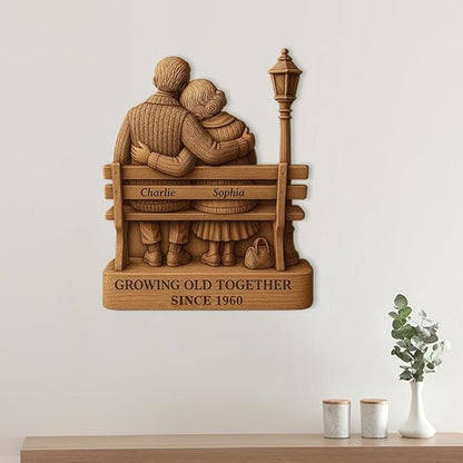 Growing Old Together Wooden Sign, Gifts for Him Her Wife Husband, Custom Wood Art Plaque Anniversary Cute Couples Gift, Decor Valentine Christmas Gift For Parents, Grandparents Decorations Sign 37
