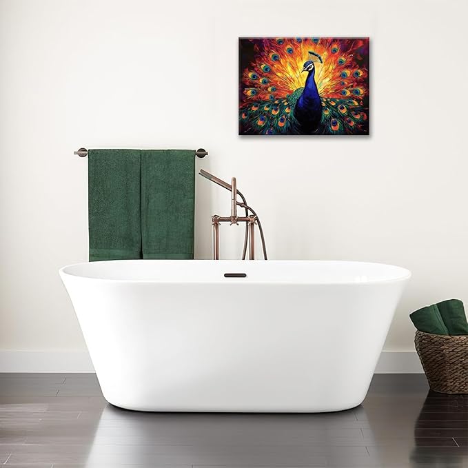 Peacock Wall Art, Elegance Peacock Pictures Wall Decor, Colorful Animal Canvas Prints Painting, Framed Artwork For Bathroom Living Room Office Bedroom Dining Room 24"X16"