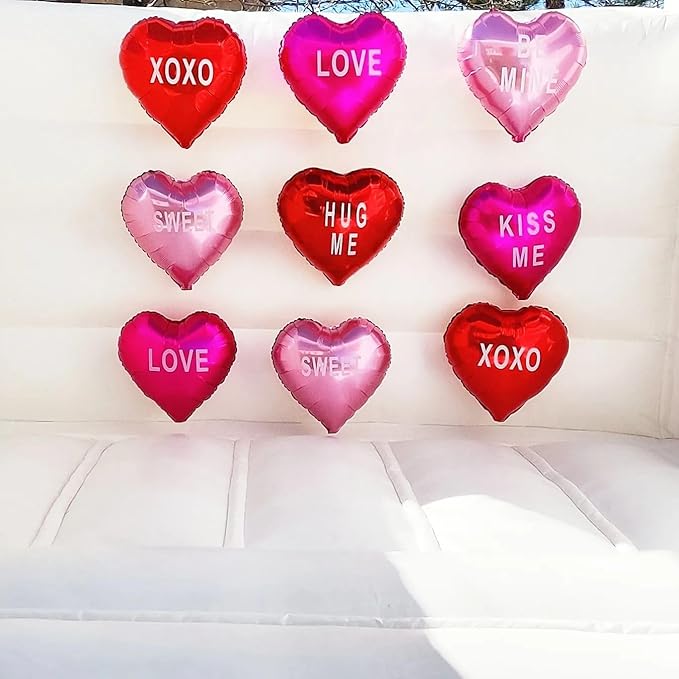 12 Pcs Red Heart Shaped Balloons 18 Inch XOXO | LOVE | SWEET Valentine Balloons for Valentines Day Bridal Shower Wedding Party Decorations (Red,Pink, Hot Pink)
