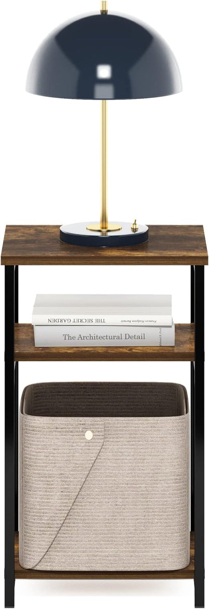 Furinno Just 3-Tier Metal Frame End Table with Storage Shelves, 1-Pack, Amber Pine