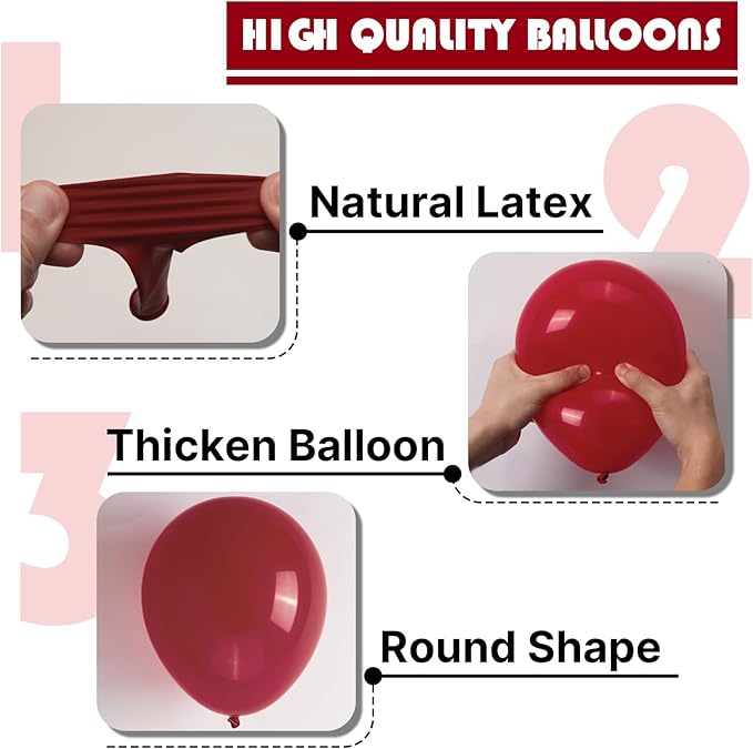 PartyWoo Burgundy Balloons 101pcs 12 Inch Dark Chestnut Red Maroon Helium Balloons for Graduation Wedding Thanksgiving Birthday Bachelorette Citizenship Strawberry Theme Party Decorations Red-Y62