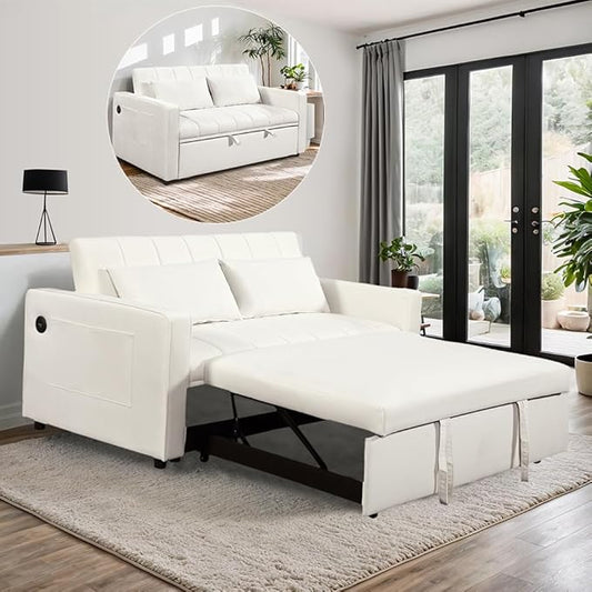 Convertible Chair Bed - Sleeper Sofa Bed with Pillow, Pull Out Sleeper Bed with Adjustable Backrest, Multi-Functiona Lounge Chair with Modern Linen Fabric for Living Room, Apartment