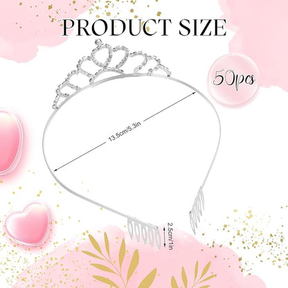 Riceshoot 50 Pcs Tiara Crowns Bulk for Women Crystal Princess Tiara Queen Rhinestone Crown with Comb Silver Bridal Wedding Headband for Women Prom Birthday Party Hair Accessory