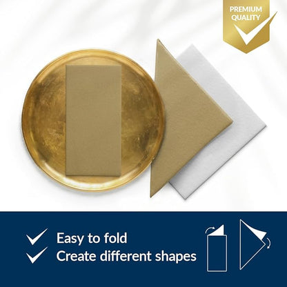 PAW - 50 Pieces Airlaid Paper Linen-Feel Napkins 16" x 16", Monocolor Disposable Cloth-Like Napkins, Elegant Gold Dinner Napkins for Kitchen, Party, Wedding, Gatherings, Christmas