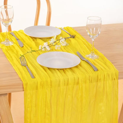MLMC 3 Pack Yellow Table Runner 10ft Gauze Sheer Cheesecloth Table Runner Cheese Cloth Centerpiece Decororations 35x120 Inches for Wedding Bridal Baby Shower Birthday Party Decor